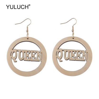 Wooden Beige Queen Drop Earrings Women Fashion Modern Accessories Cute Stylish