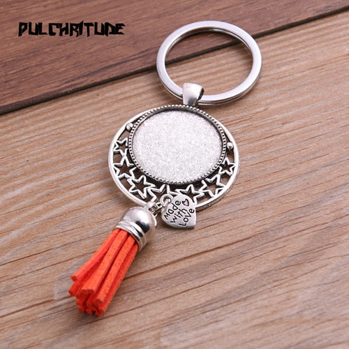 9 Color Tassels Key Rings Chain Filligree Fit Round 25mm Logo Pendant Diy