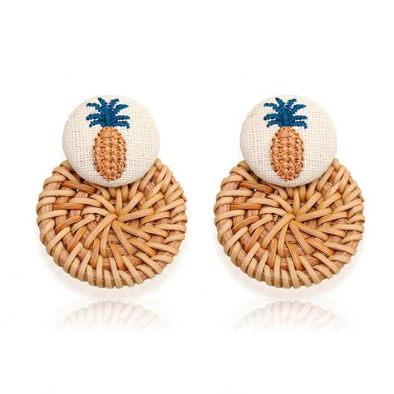 Pineapple Bamboo Braid Drop Earrings Modern Women Stylish Gift Jewelry Ear