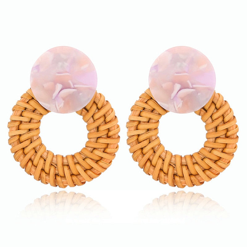 Pink Acrylic Rattan Drop Earrings Modern Women Stylish Gift Jewelry Ear Fashion