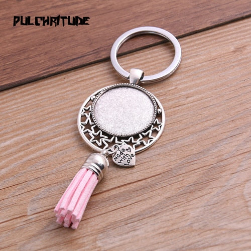 9 Color Tassels Key Rings Chain Filligree Fit Round 25mm Logo Pendant Diy