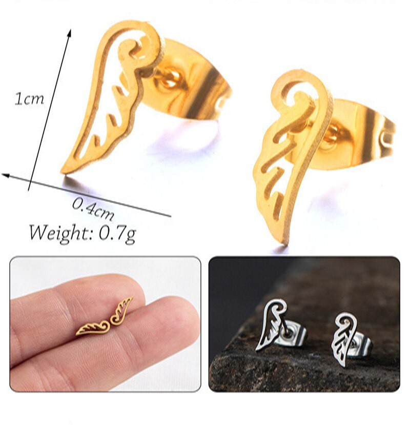 Angle Wings Stud Earrings Girls Ear Ornaments Stainless Steel Jewlery Gifts