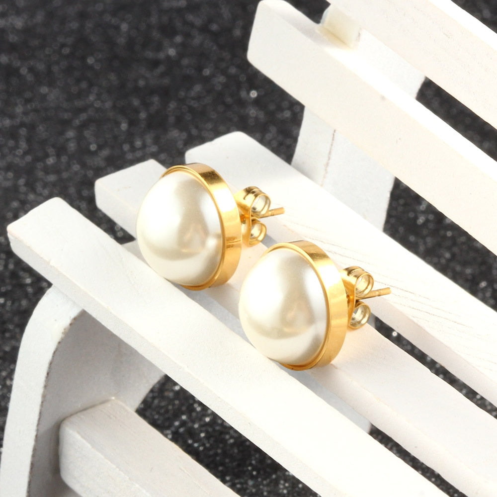 Button Imitation Pearl Stud Earring Wedding Party Birthday Gift Jewelry Cute