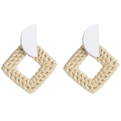 Half Circle Bamboo Braid Drop Earrings Modern Women Stylish Gift Jewelry Ear