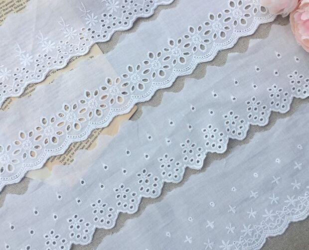 Cotton Embroidered White Flower Lace Fabric Wide Sewing DIY Trim Wedding