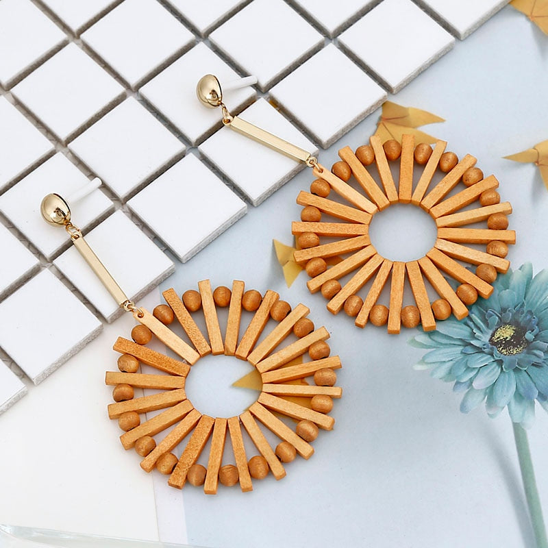 14 Styles Geometric Bamboo Round Party Statement Drop Earrings Modern Women