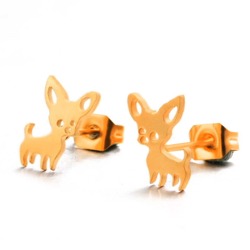 Chihuahua Stud Earrings Women Cute Stainless Steel Animal Dog Ear Studs Jewelry