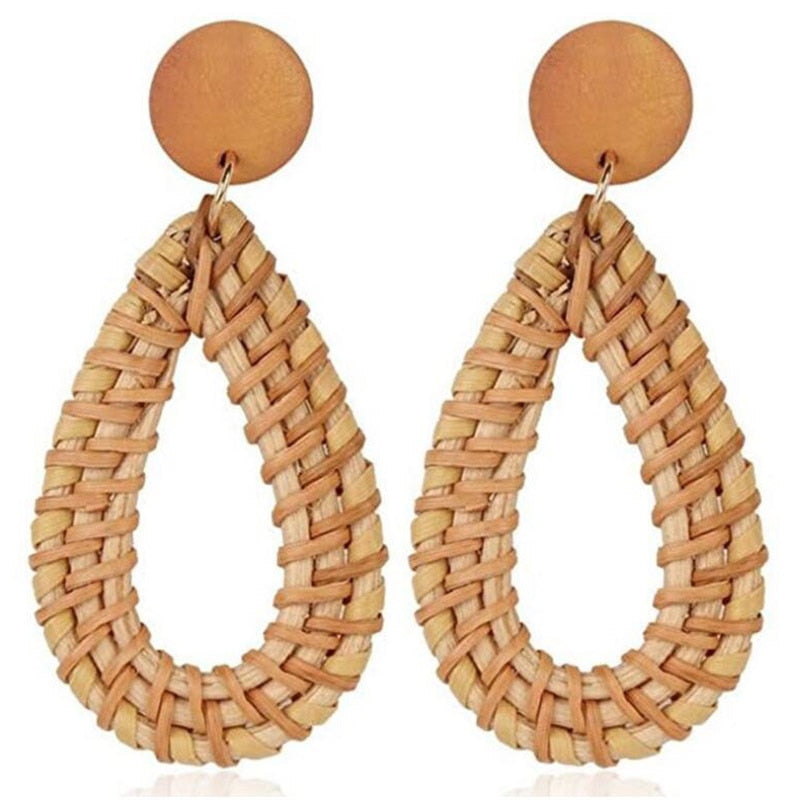 4 Styles Wooden Straw Woven Rattan Vine Drop Earrings Women Girl Party Gift