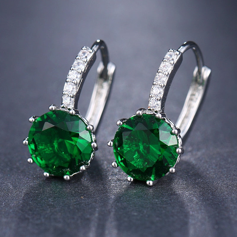 Green Studs Zirconia Element Stud Earrings Women Fashion Jewelry Girl