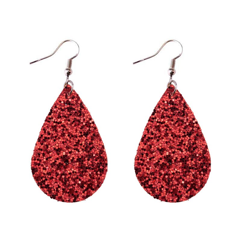 Red Sparkly Glitter Drop Shape Dangle Earrings for Fashion Stylish Jewelry Drop