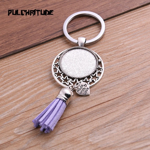 9 Color Tassels Key Rings Chain Filligree Fit Round 25mm Logo Pendant Diy