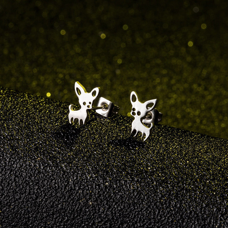 Chihuahua Stud Earrings Women Cute Stainless Steel Animal Dog Ear Studs Jewelry