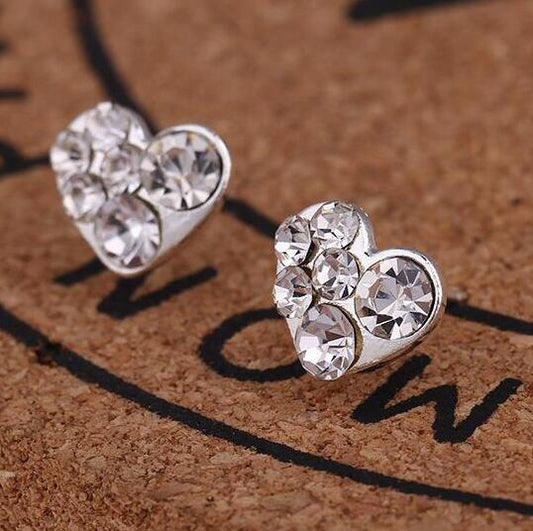 Rhinestone Heart Stud Earrings Women Art Fashion Cartoon Earrings Creative