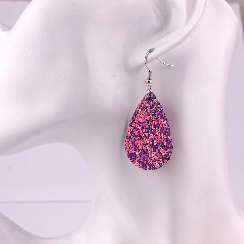 Pink Sparkly Glitter Drop Shape Dangle Earrings for Fashion Stylish Jewelry Drop