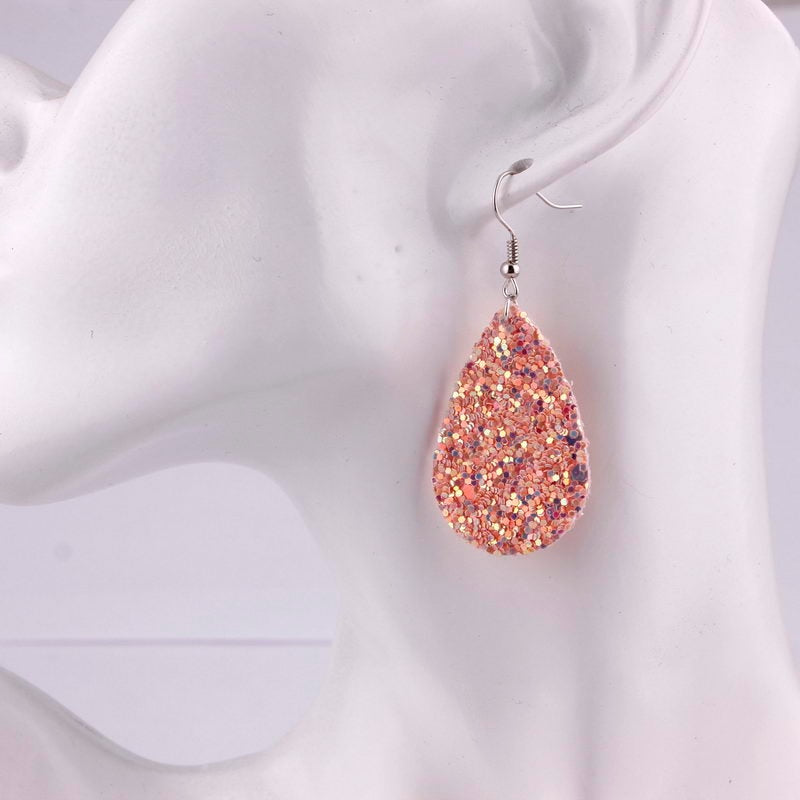 Coral Sparkly Glitter Drop Shape Dangle Earrings for Fashion Stylish Jewelry