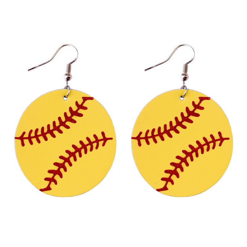 Baseball Ball Pendant PU Leather Lady Cute Drop Earrings for Women Jewelry Girls