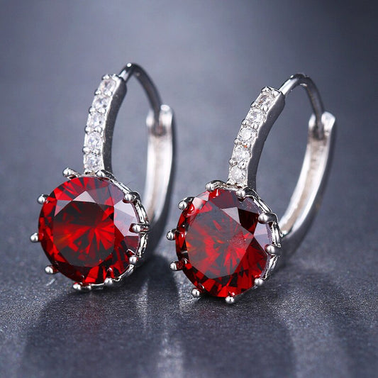 Zirconia Red Element Stud Earrings Women Fashion Jewelry Girl Accessories