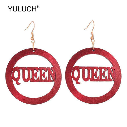 Wooden Burgundy Queen Drop Earrings Women Fashion Modern Accessories Cute