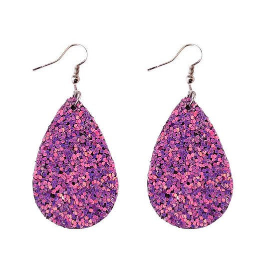 Pink Sparkly Glitter Drop Shape Dangle Earrings for Fashion Stylish Jewelry Drop