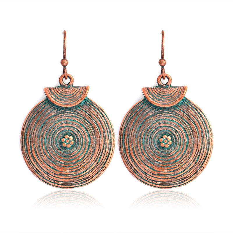 Round Textured Bronze Design Dangle Earrings for Girls Women Birthday Gift