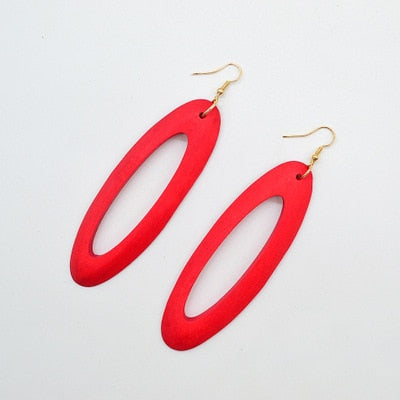 4 Colors Wooden Oval Dangle Earrings Fashion Party Girls Pendant Earrings Women