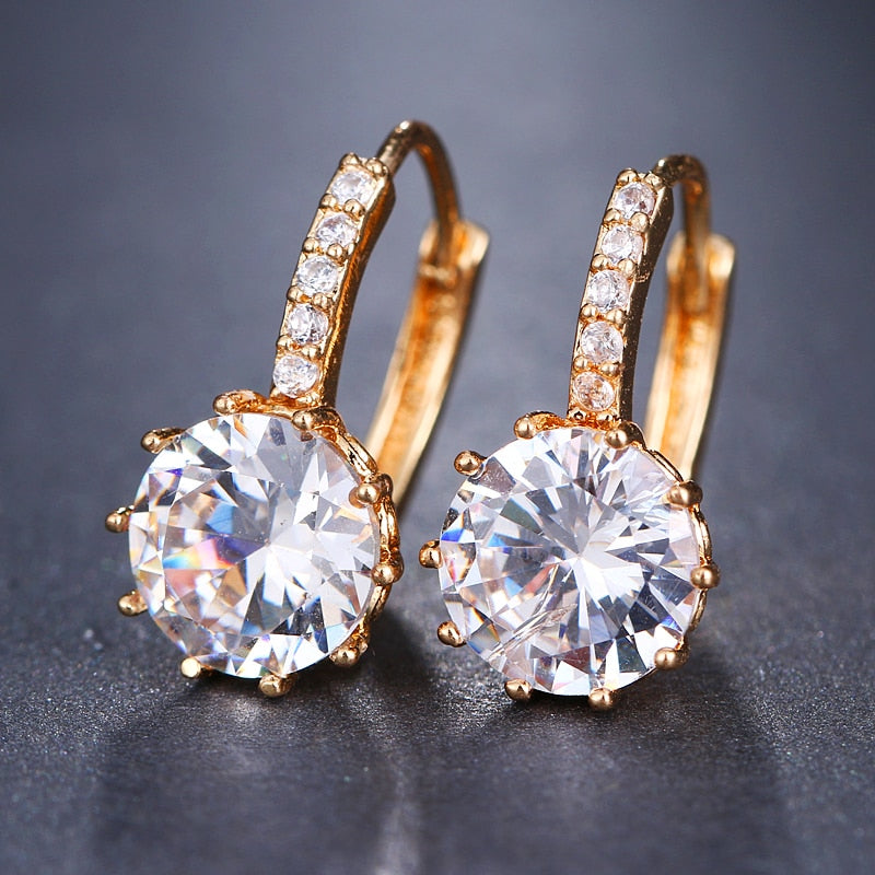 White Zirconia Element Stud Earrings Women Fashion Jewelry Girl Accessories