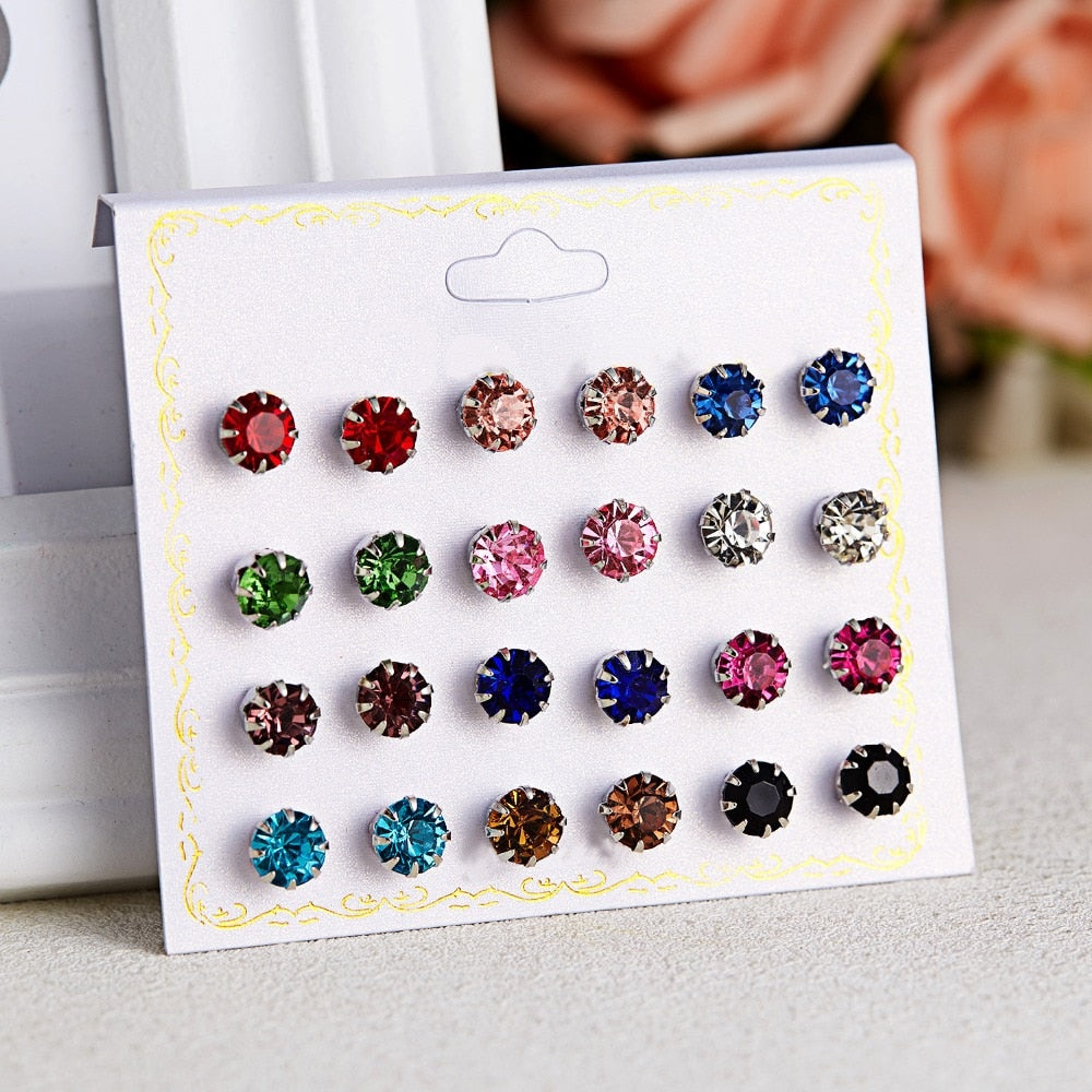 12 Pairs Multicolor Stud Earrings Women Ear Accessory Jewelry Birthday Party