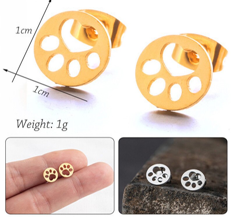 Animal Footstep Footprint Stud Earrings Girls Ear Ornaments Stainless Steel