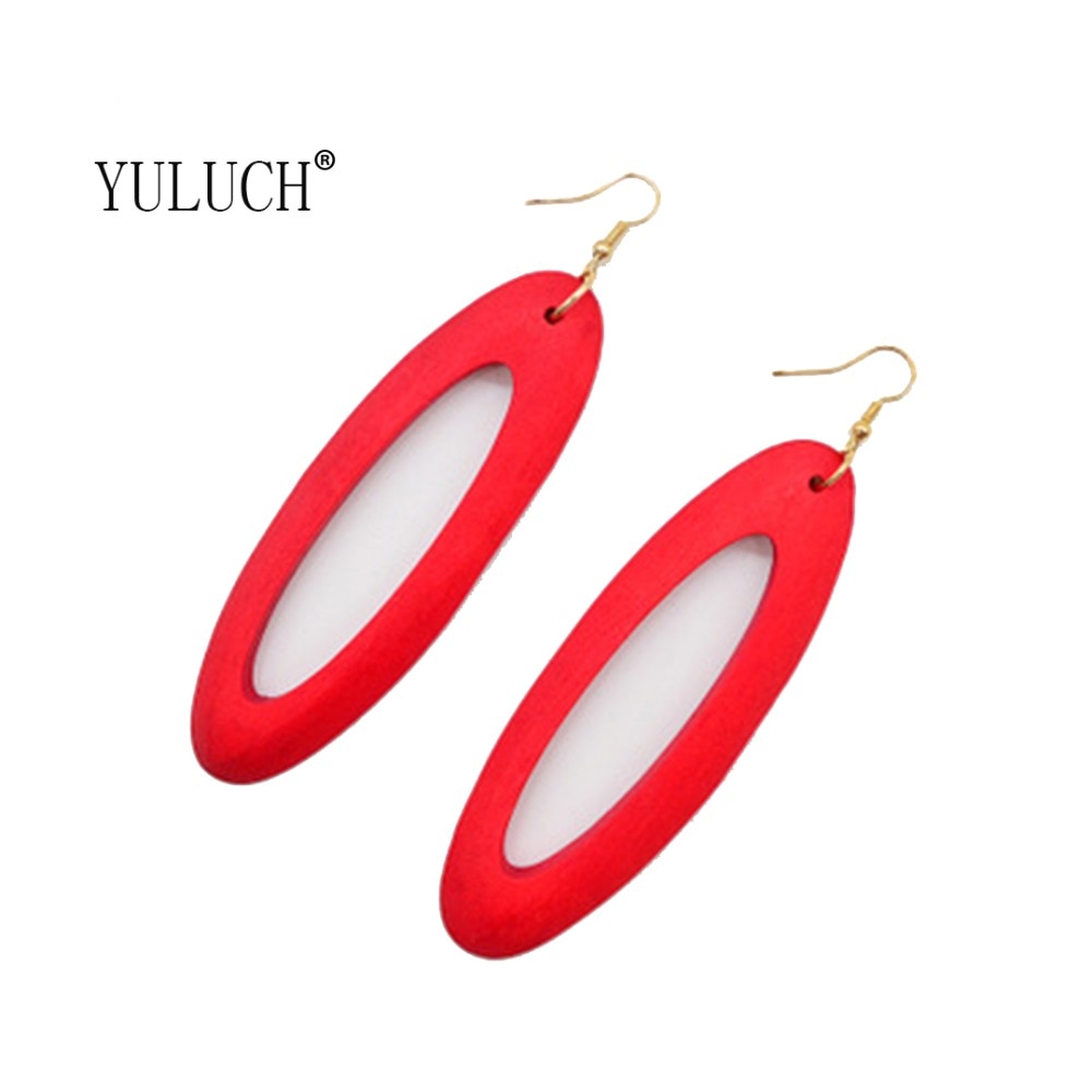 4 Colors Wooden Oval Dangle Earrings Fashion Party Girls Pendant Earrings Women