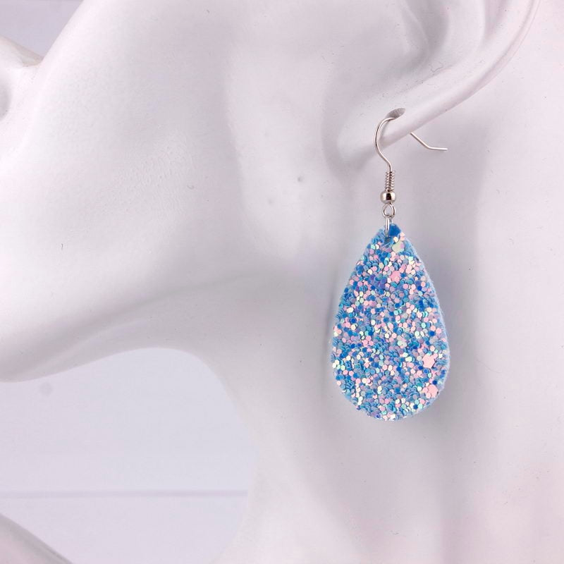 Snow Blue Sparkly Glitter Drop Shape Dangle Earrings for Fashion Stylish Jewelry