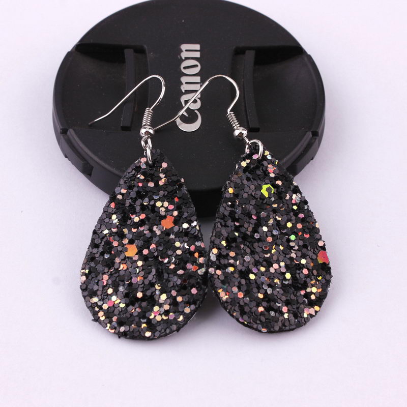 Black Sparkly Glitter Drop Shape Dangle Earrings for Fashion Stylish Jewelry