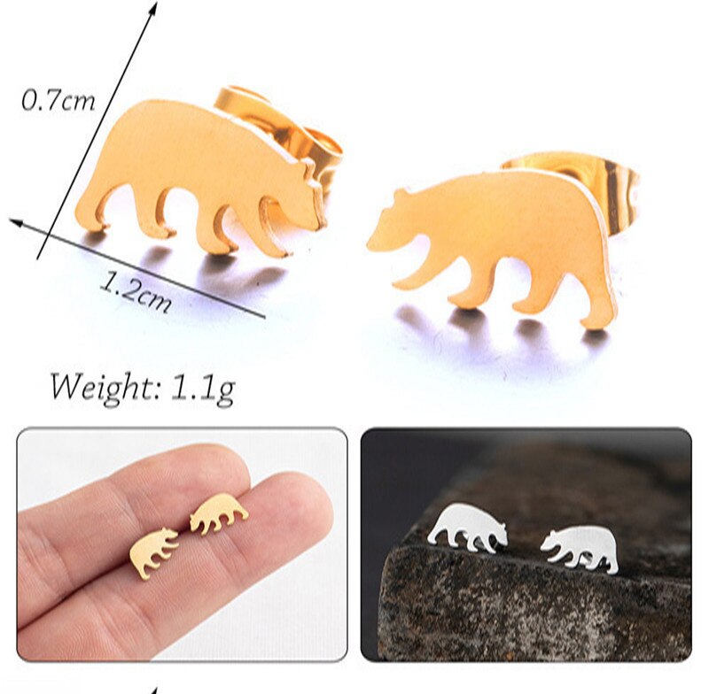 Animal Wild Bear Stud Earrings Girls Ear Ornaments Stainless Steel Jewlery Gifts