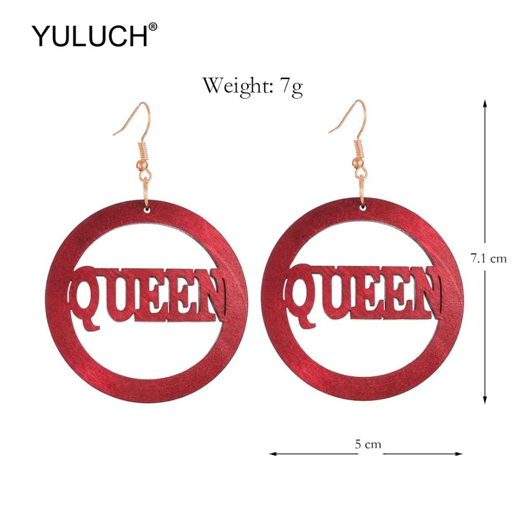 Wooden Burgundy Queen Drop Earrings Women Fashion Modern Accessories Cute