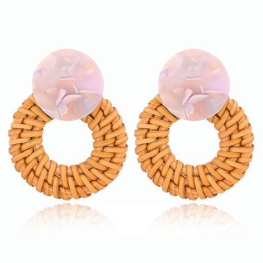 Pink Acrylic Rattan Drop Earrings Modern Women Stylish Gift Jewelry Ear Fashion