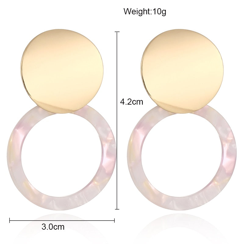 White Pink Ring Design Dangle Earrings Women Girl Fashion Trendy Jewelry