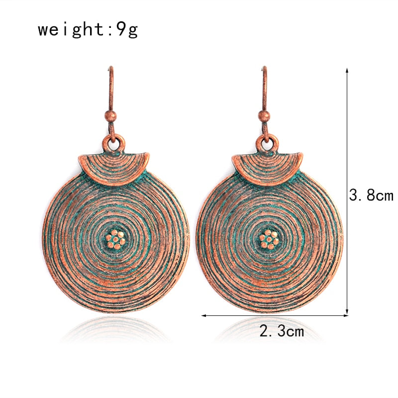 Round Textured Bronze Design Dangle Earrings for Girls Women Birthday Gift