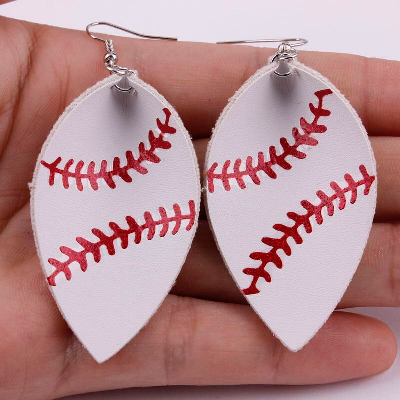 Baseball Ball Pendant PU Leather Lady Cute Drop Earrings for Women Jewelry Girls
