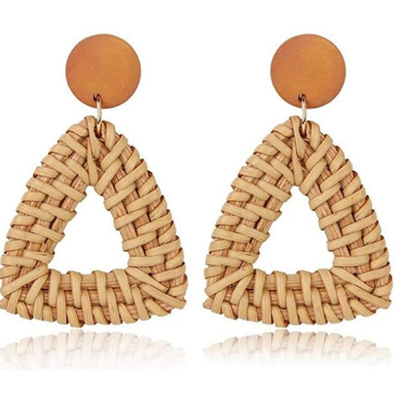 4 Styles Wooden Straw Woven Rattan Vine Drop Earrings Women Girl Party Gift