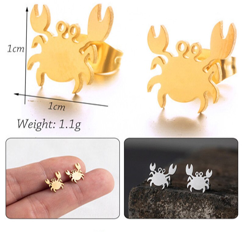 Crab Sea Animal Stud Earrings Girls Ear Ornaments Stainless Steel Jewlery Gifts