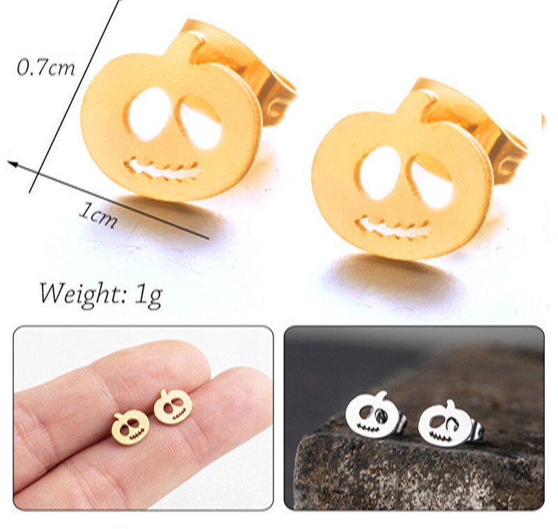 Spooky Pumpkin Stud Earrings Girls Ear Ornaments Stainless Steel Jewlery Gifts