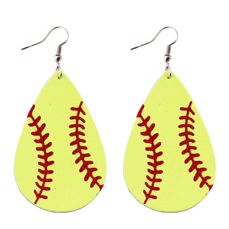 Baseball Ball Pendant PU Leather Lady Cute Drop Earrings for Women Jewelry Girls