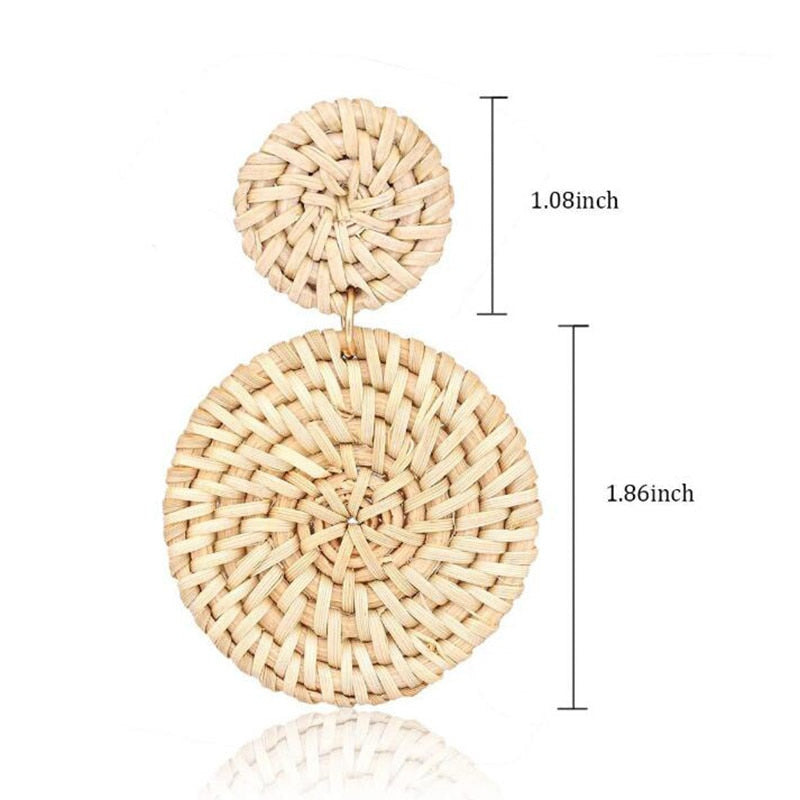 Beige Extra Large Rattan Geometric Drop Earrings Modern Women Stylish Gift