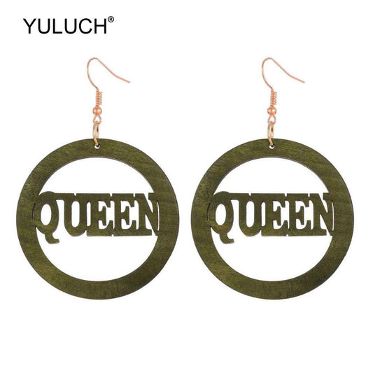 Wooden Green Queen Drop Earrings Women Fashion Modern Accessories Cute Stylish