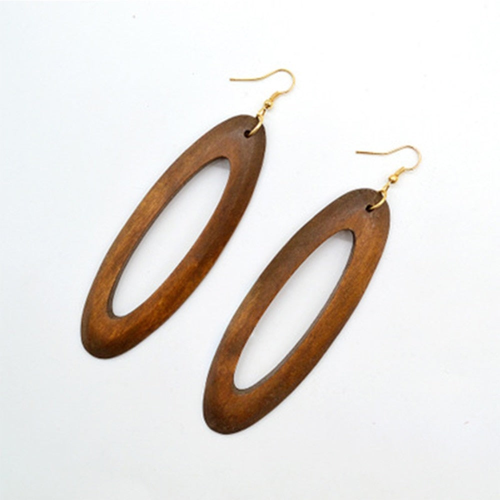 4 Colors Wooden Oval Dangle Earrings Fashion Party Girls Pendant Earrings Women