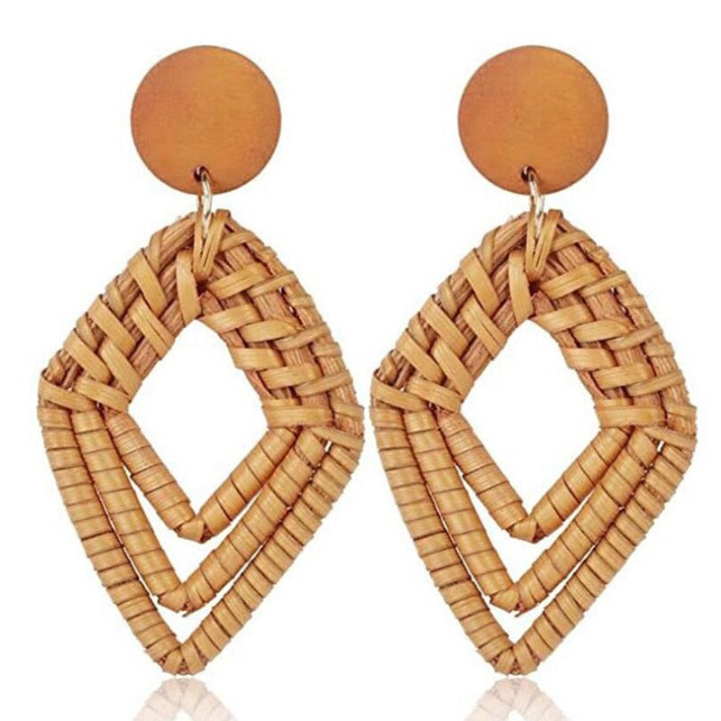 4 Styles Wooden Straw Woven Rattan Vine Drop Earrings Women Girl Party Gift