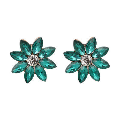 1pair Rhinestone Decor Flower Shaped Stud Earrings for Women Girls Ear Studs