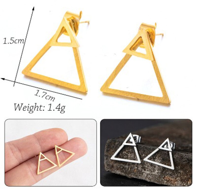 Two Triangle Shape Small Stud Earrings Women Girl Party Stainless Steel Jewelry