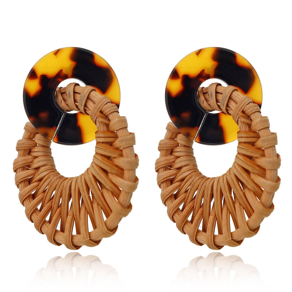 Tortoiseshell Bamboo Braid Drop Earrings Modern Women Stylish Gift Jewelry Ear