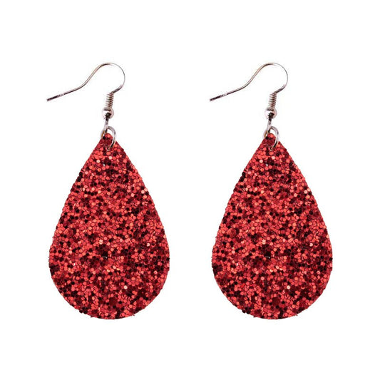 Red Sparkly Glitter Drop Shape Dangle Earrings for Fashion Stylish Jewelry Drop