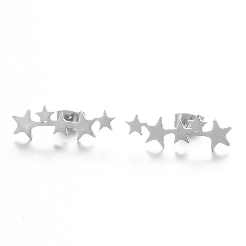 Sparkle Stars Stud Earrings Girls Ear Ornaments Stainless Steel Jewlery Gifts